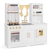 GYMAX Kids Corner Kitchen, Pretend Play Kitchen with Separated Washing Basin, Stoves, Microwave, ...