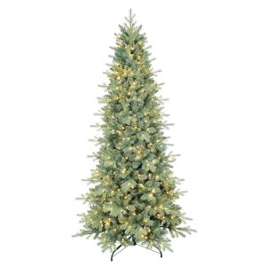 Blue Spruce Slim Pencil Xmas Tree with 1205 PE&PVC Mixed Branch Tips and 300 UL Listed Clear Lights