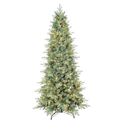 Blue Spruce Slim Pencil Xmas Tree with 1205 PE&PVC Mixed Branch Tips and 300 UL Listed Clear Lights