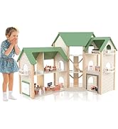 GYMAX Kids Dollhouse, 3-Storey Wooden Dolls House with 7 Simulated Rooms & 33pcs Furniture Access...