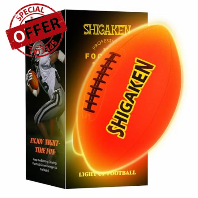 SHIGAKEN Glow in The Dark Football - Light Up LED Football- NO 6 - Outdoor Sports Perfect for Evening Play