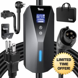 Tera Electric Vehicle Charger Portable: Level 2 & 1 J1772 16A 8A 110V 240V ETL NEMA 6-20 Plug Indoor & Outdoor EV Charging Station with NEMA 5-15 Adapter Cord 23FT Cable B08
