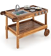 GYMAX Kids Potting Bench Table, Outdoor Toy Gardening Center with Planter Box, Garden Trellis, Se...