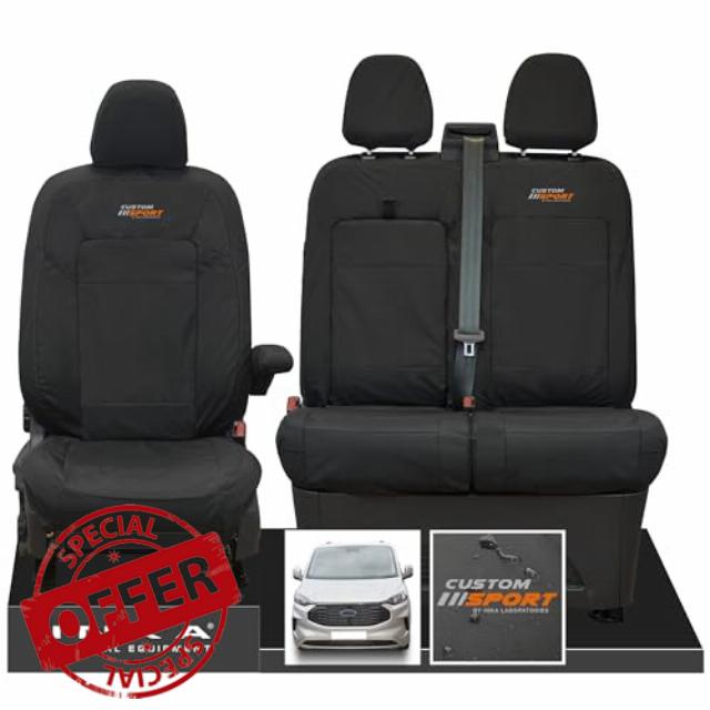 Inka The All New Ford Transit Custom Front Set 1+2 Tailored Waterproof Seat Covers Black with logo MY2024 onwards