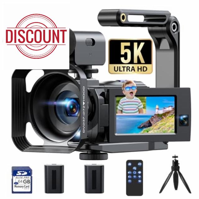 HOTPEAK 5K Camcorder Video Camera with Dual Lens WiFi IR Night Vision Vlogging Camera for YouTube 3” 270° Rotatable Touchscreen with 64G SD Card