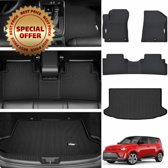 Floor Mats & Trunk Mat for 2020-2025 Kia Soul All Weather TPE Protection Floor Liners Full Set with Cargo Liner for 2020 2021 2022 2023 2024 2025 Kia Soul Accessories (Upper Floor of The Trunk)