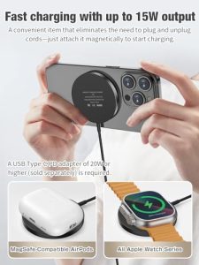 Charging Pad for Multiple Devices Mag Safe Wireless Charger Pad for Apple Watch 9/8/7/6/5/4/3/2/SE & AirPods 3/2/Pro Black