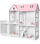 GYMAX 2 in 1 Kids Play Kitchen, Wooden Dolls House and Toy Kitchen with Stove, 2 Storage Cabinets...