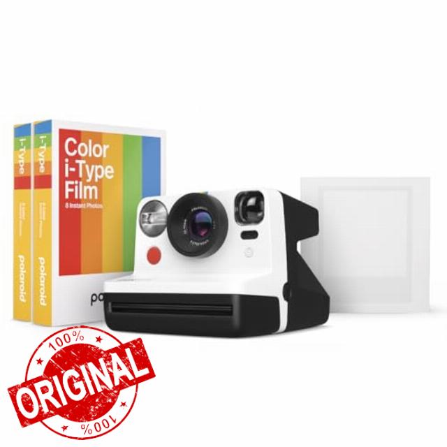 Polaroid Now Gen2 I-Type Instant Film Camera Gift Bundle - Now Gen2 Black and White with Double Pack of Color Film (16 Photos) Bonus White Small Photo Album (6440)