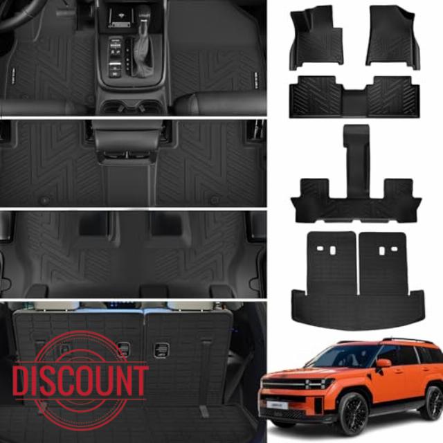 Floor Mats & Trunk Mat for 2024 2025 Hyundai Santa FE Hybrid (Non Fuel) with Backrest Mat All Weather Protection TPE Rubber Full Set Floor Liners Cargo Liner Automotive Accessories