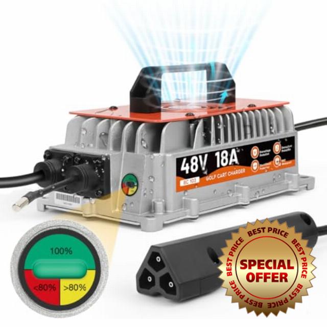 Golf Cart Charger 48 Volt EZGO Charger 18AMP 48 Volt Golf Cart Battery Charger EZGO RXV TXT 48v Golf Cart Charger Trickle Charger EZGO Golf Cart Charger IP67 Waterproof Lead Acid Battery Charger