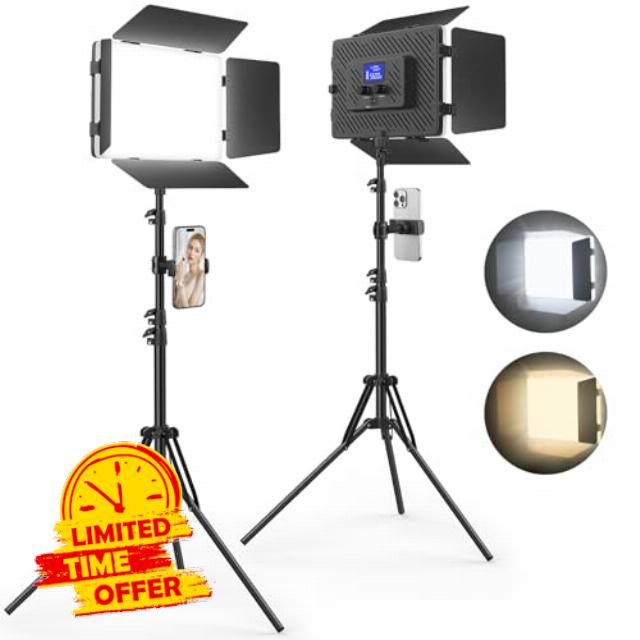 2 Pack Led Video Light Panel Lighting Kit with Barn Doors