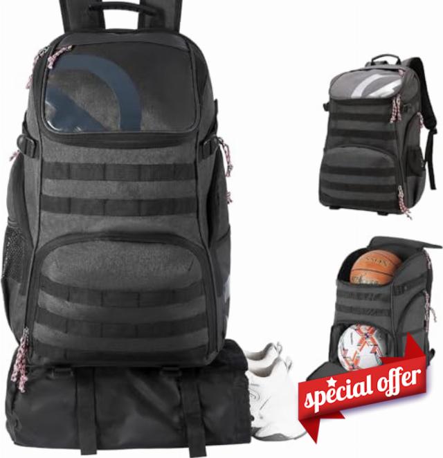 Large Basketball Bag Backpack for Men Women Kids Basketball Bookbag with Ball Compartment Shoes Bag 35L Capacity Boys Girls Soccer Ball Bag Gym Backpack Fit Volleyball Football Sports Travel School