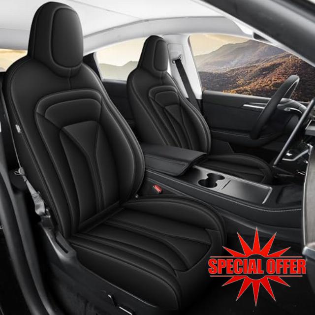 Seat Covers Custom Fit for Tesla Model Y 2024 2023 2022 2021 2020: Leather Car Seat Covers Full Set 5-Seater Breathable (Black)