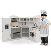GYMAX Kids Kitchen Playset, Pretend Play Kitchen with Storage Space, Rang Hood, Sounds, Music, Co...