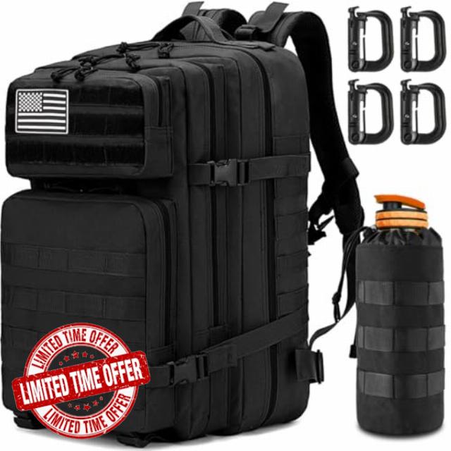 MUCHER 45L Military Tactical Backpack For Men with Bottle Holder and 4 Hooks Molle Army Rucksack Survival Backpack for Hiking Hunting