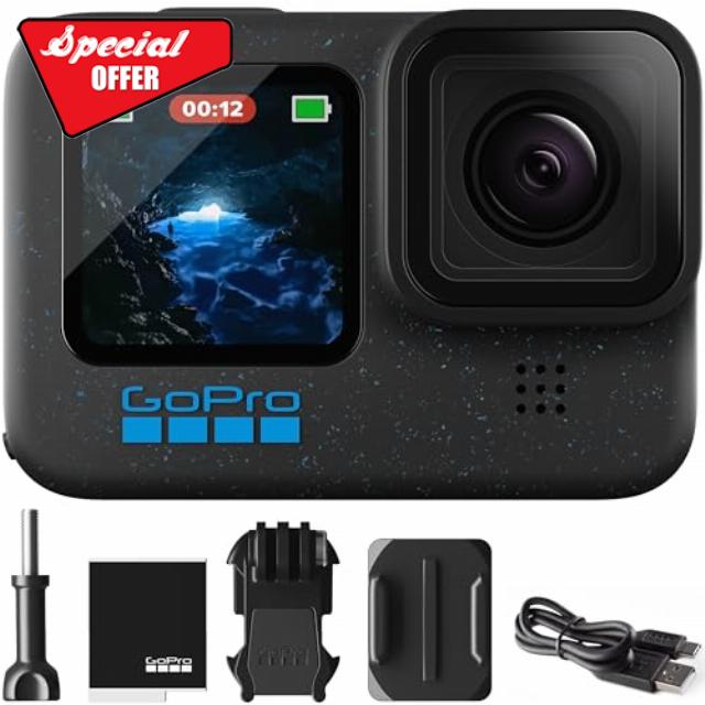 GoPro Hero12 Black E-Commerce Package - Waterproof Action Camera with 5.3K60 Ultra HD Video
