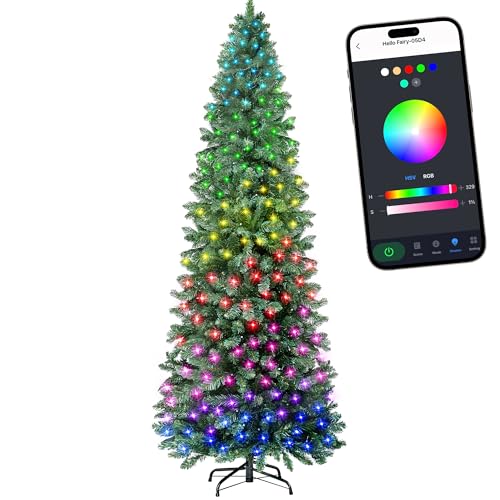 Artificial Slim Christmas Tree with App-Controlled Multi-Color RGB Lights