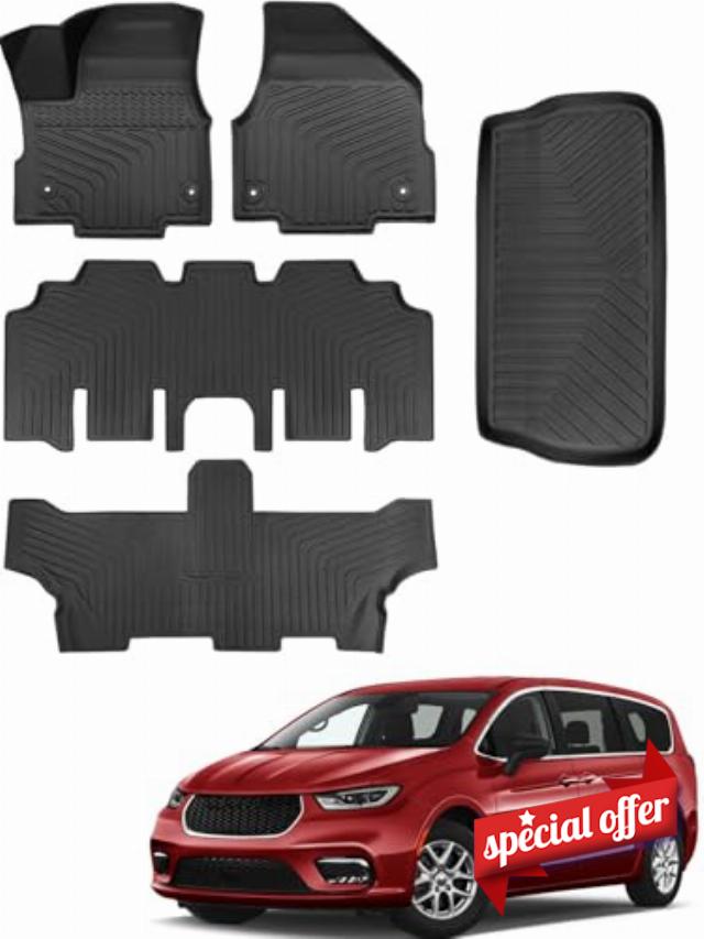 CarQiWireless Floor Mats & Cargo Liner for Chrysler Pacifica (Gas Only)2024 2023 2022 2021 2020 2019 2018 2017 7/8 Passenger(No Hybrid)