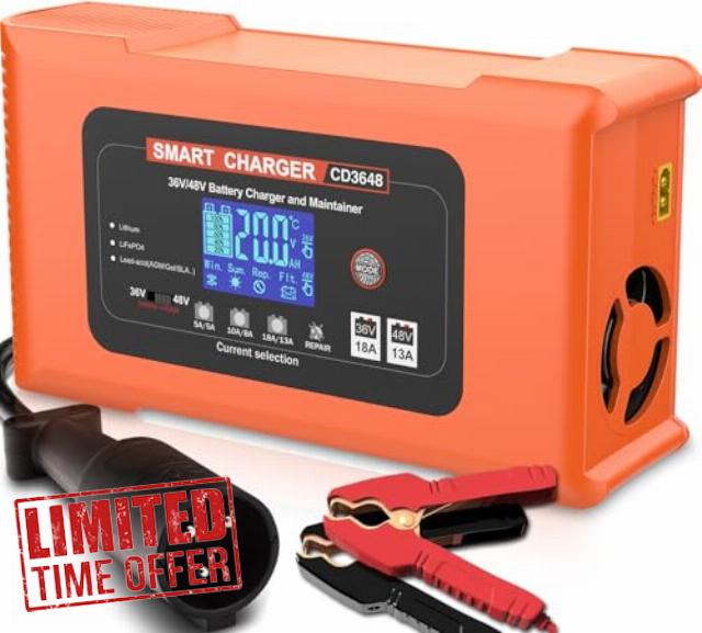 Golf Cart Battery Charger for Club Car 3-Pin Round Plug