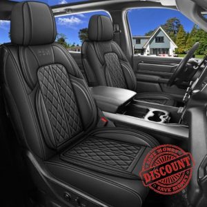 Car Seat Cover Custom Fit for Dodge Ram 1500 2500 3500 2002-2024 Faux Leather Seat Cover Set Compatible with Crew Quad Regular Cab Pickup Truck Cushions (Black