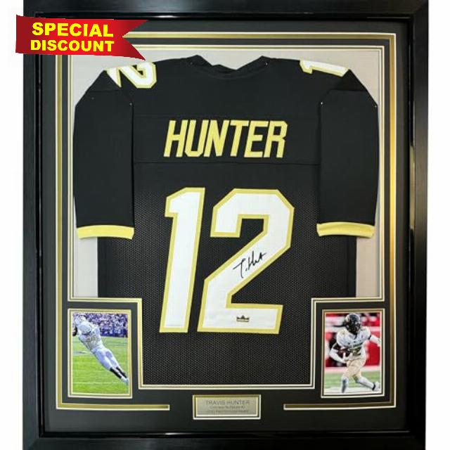 Framed Facsimile Autographed Travis Hunter 35x39 Colorado Black Reprint Laser Auto College Football Jersey