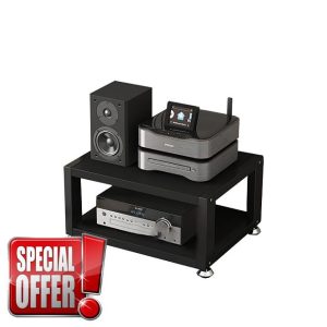 Media Stand Audio Rack Portable Media Storage Rack AV Media Stand Corner Shelf Stereo Racks and Stands with Storage Shelves for Living Gaming Recording Room Meeting Room Bedroom.(Black