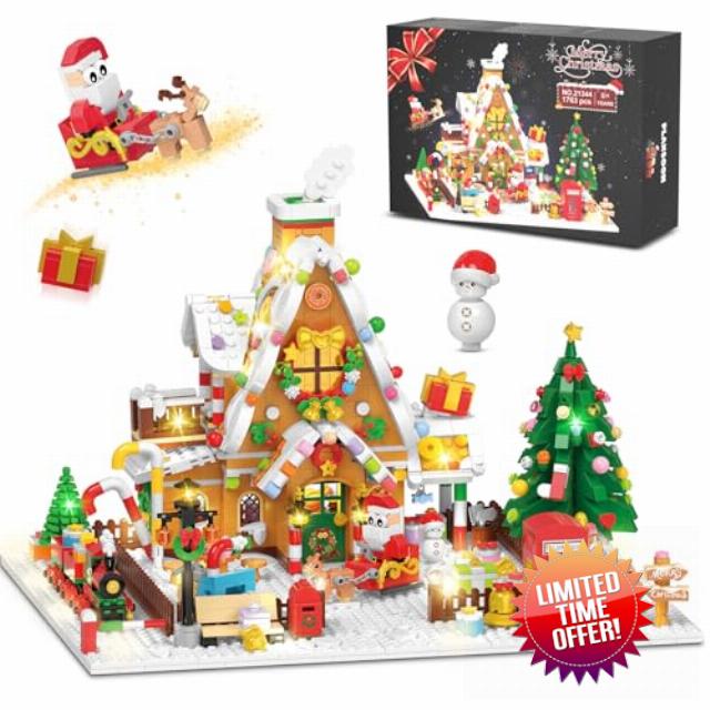PLAXSOON Christmas Gingerbread House Mini Building Set with LED Light