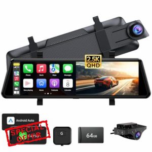 2.5K Mirror Dash Cam Carplay Mirror & Android Auto with Pullable Front Camera