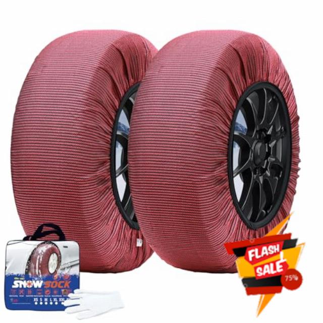 KANIYA Snow socks for tires EN 16662-1 Approved snow socks for car Snow chains Pack of 2 Washable Quick assembly (XXL)