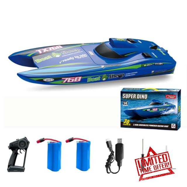 RC Speedboat 2.4G Brushless 30km/h High Speed Remote Control Boat 3S Professional Speedboat Watercraft Toys for Children Boys Gift (Blue)