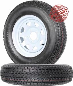 Trailer Tires Rims ST175/80D13 175 80 13 Tire 5 Lug White Spoke Wheel Load Range C