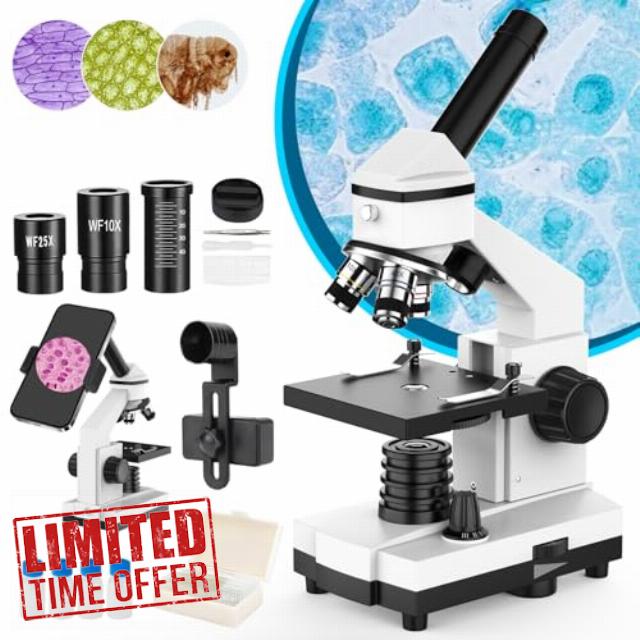 Microscope for Adults and Kids - 40X-2000X Monocular Microscopes with Slides Set