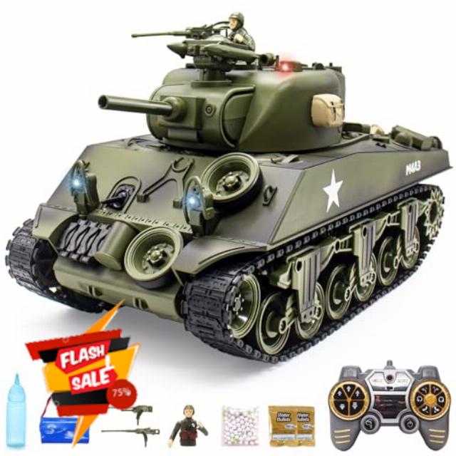 1/18 Remote Control Army Tank That Shoots US-M4A3 Off Road Airsoft RC Tank for Adults and Kids