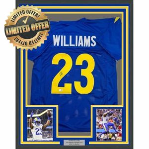 Framed Autographed/Signed Kyren Williams 35x39 Los Angeles LA Blue Football Jersey Beckett BAS COA #2