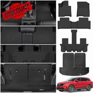 Floor Mats for 2021-2024 Kia Sorento 6&7 Seats Hybrid Trunk Mat with Backrest Mat All Weather TPE Rubber Cargo Liner Back Seat Cover 3rd Row for 2021 2022 2023 2024 Kia Sorento Accessories