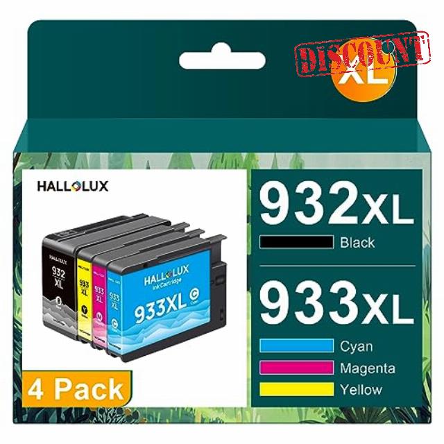 HALLOLUX 932XL 933XL Ink Cartridges Compatible for HP 932 933 Ink for HP Officejet 6100 6600 6700 7110 7510 7610 7612 Multifunction Inkjet printer (Black Cyan Magenta Yellow