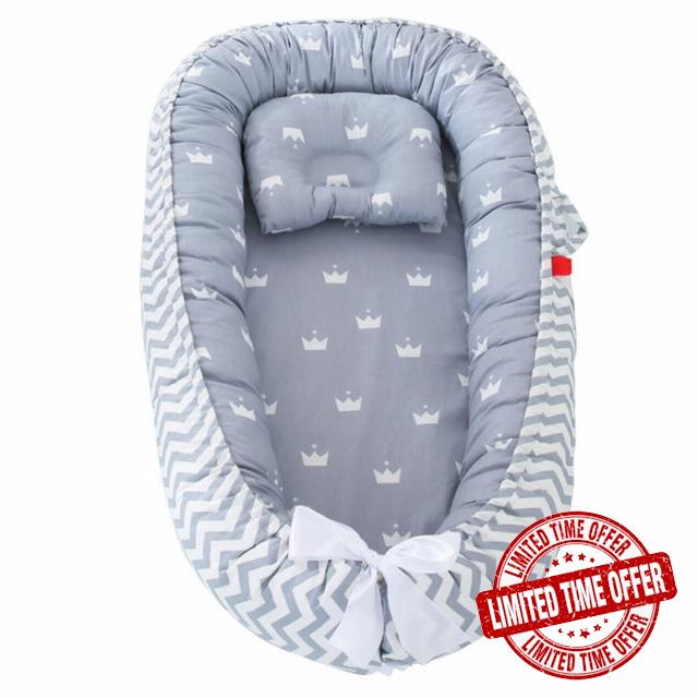 Gcroet Baby Nest with Pillow Cotton Ergonomic 0-3 Age Breathable Portable Baby Nest Pod Detachable Washable Zip Lifting Handle Print Lounger with Strap Type6..