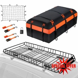 Roof Rack Basket 78" X 37" X 5" 250LB Capacity Rooftop Cargo Basket + 30 Cubic Feet Waterproof Rooftop Cargo Carrier Bag for SUV