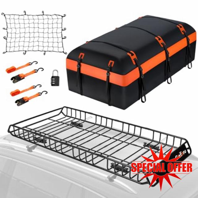Roof Rack Basket 78" X 37" X 5" 250LB Capacity Rooftop Cargo Basket + 30 Cubic Feet Waterproof Rooftop Cargo Carrier Bag for SUV