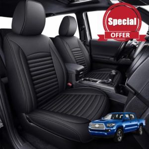 Seat Covers Fit for Toyota Tacoma: 2016-2023 Full Set Fit for Toyota Tacoma Truck Double Crew Cab Semi-Custom Car Seat Covers Faux Leather Automotive Seat Cushion Protectors(5 Seats