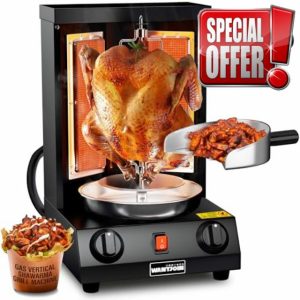Shawarma Grill Machine - Gas Vertical Rotisserie with 2 Burners for Home