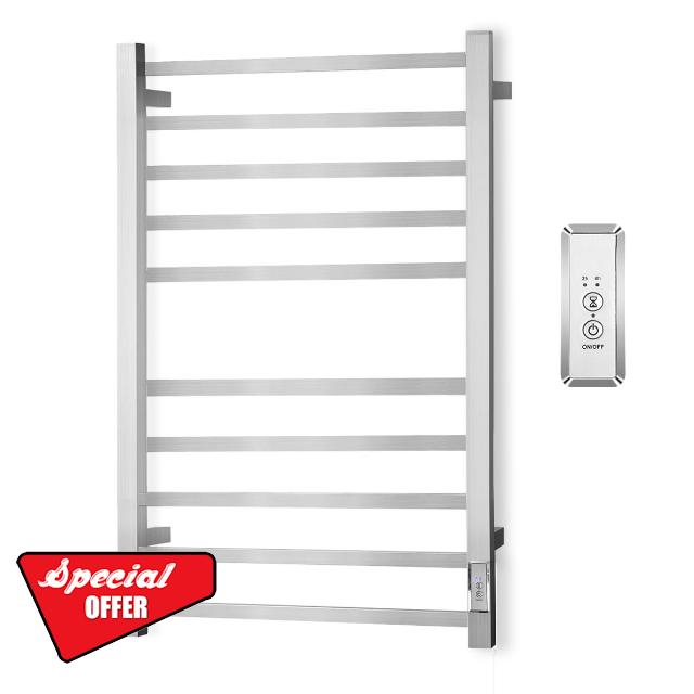 10-Bar Electric Towel Warmer for Bathroom - Large Towel Warmers Wall Mounted Luxury Heated Towel Rack with Built-in Timer for Family Spa Silver