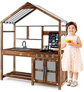 GYMAX Kids Barbecue Playset, Wooden Kid’s Pretend BBQ Grill Play Set with Play Food, Grilling Too...