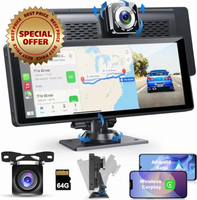 10.26' HD IPS Screen Apple Carplay for Car with 4K Dash Cam