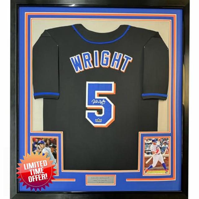 Framed Facsimile Autographed David Wright 35x39 New York Black Reprint Laser Auto Baseball Jersey