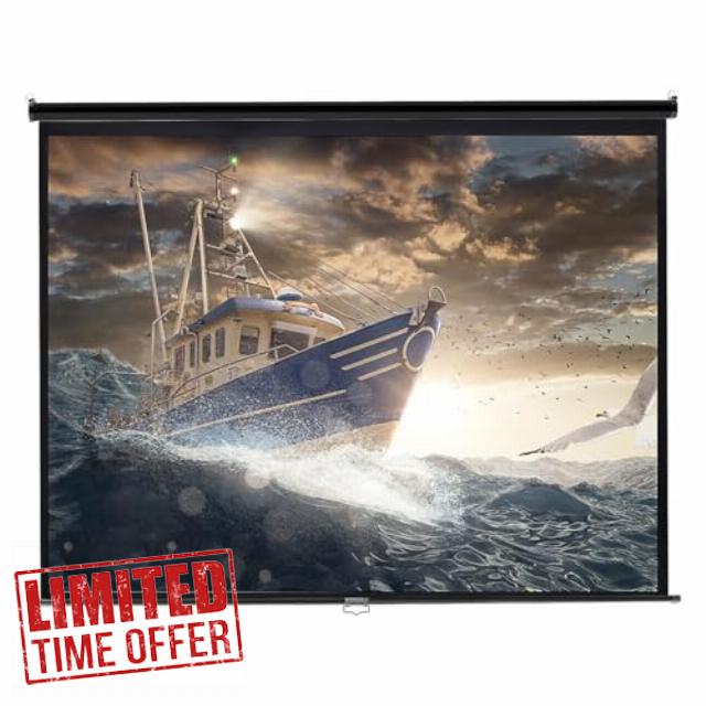 INMOZATA Pull Down Projector Screen 100" Wall & Ceiling Mounted HD Projection Screen with 4:3 Ratio Matte White Screen for Home Cinema Theater School Office Presentation Outdoor Indoor(Size:197x147cm)