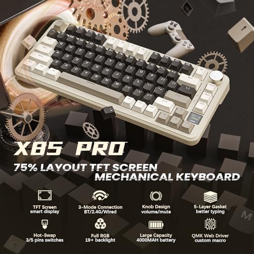 75% Wireless Gaming Keyboard with TFT Screen&CNC Knob
