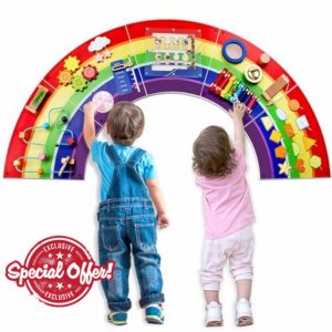 Sensory Wall Panels for Kids: Activity Wall Board for Boys Girls 3+ Years- Decor for Toddlers Playroom Bedroom Daycares Learning Center(Rainbow)