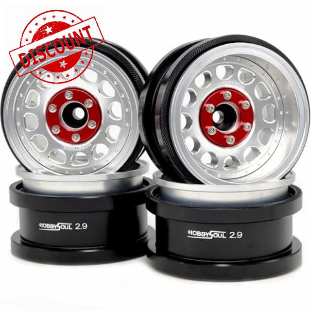 HOBBYSOUL 4pcs 2.9 Beadlock Wheels Multiple offsets Aluminum 2.9 Rims Silver Color for 1/6 RC Mud Crawler Truck Axial SCX6 Trail Upgrade Parts